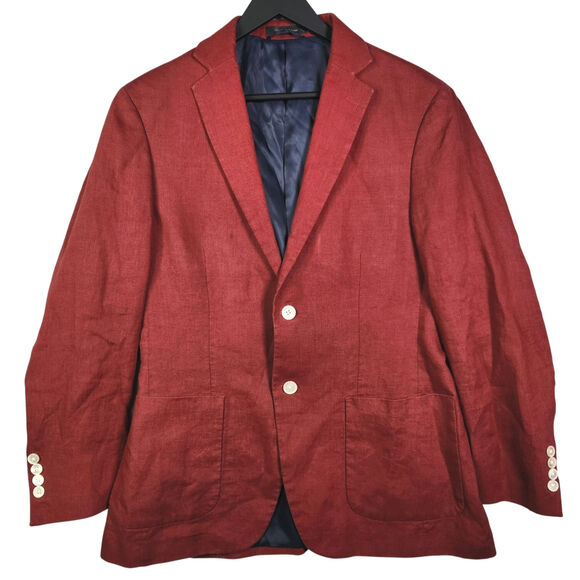 Lauren Ralph Lauren Linen Sport Coat Blazer Jacket 36R Men Preppy Rust Red Fall - Picture 1 of 15